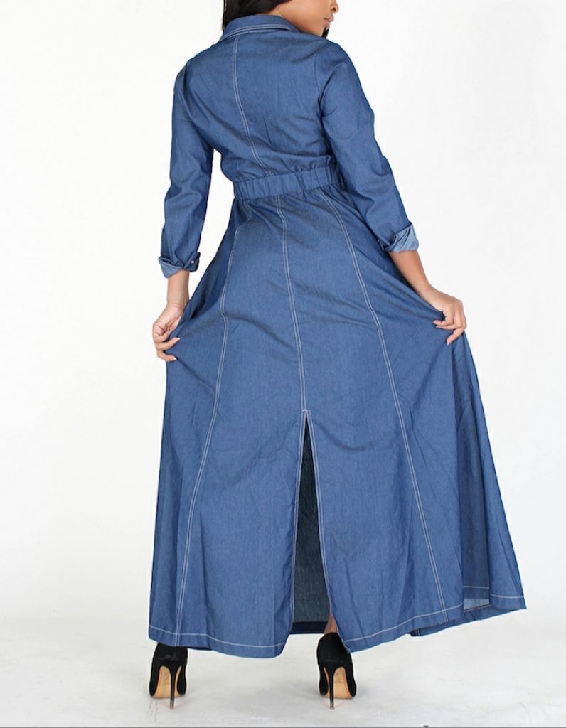 A-line Denim Maxi Dress with Pocket – Black Owned Marketplace