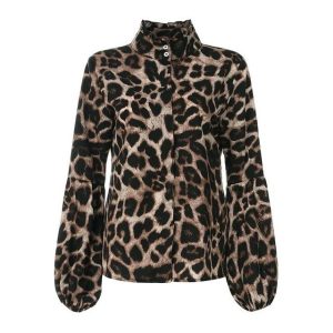 Leopard Lantern Sleeve Blouse