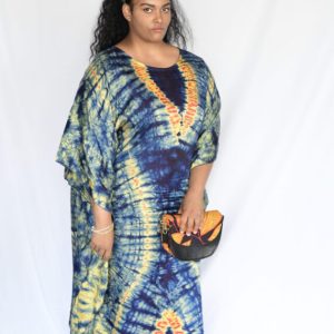 African Long Dress with Kerchief and Olive Plum
